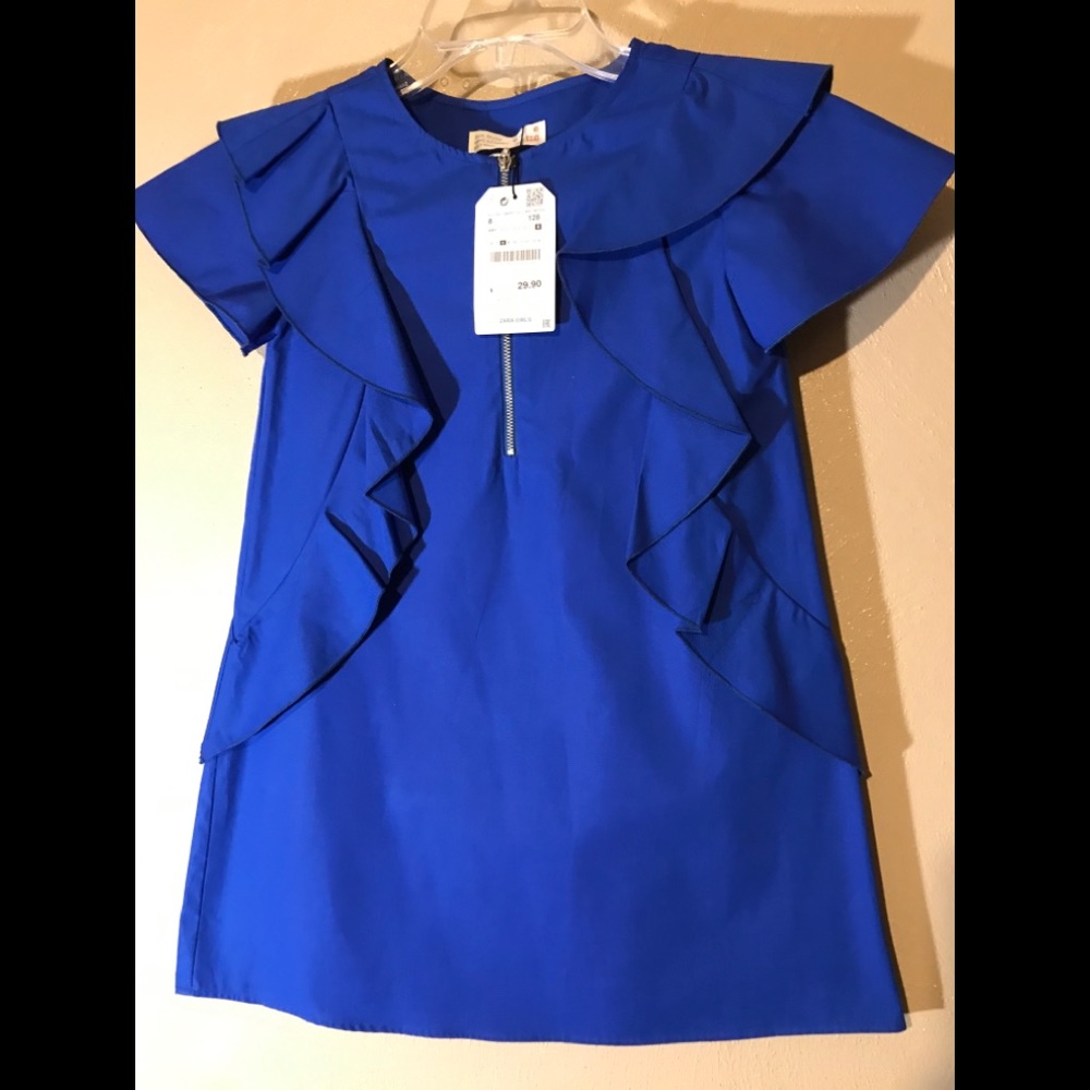 Zara girls blue ruffled dress